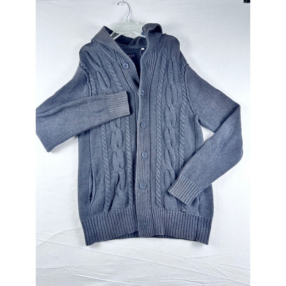 Guess Mens Hooded Cable Knit Cardigan Sweater Grey Cotton SM14R521000 Size L